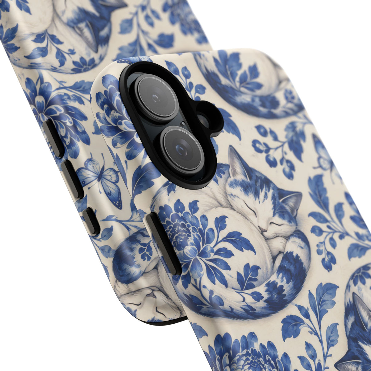 Porcelain Paws iPhone Tough Case | blue cat pattern