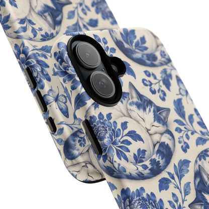 Porcelain Paws iPhone Tough Case | blue cat pattern
