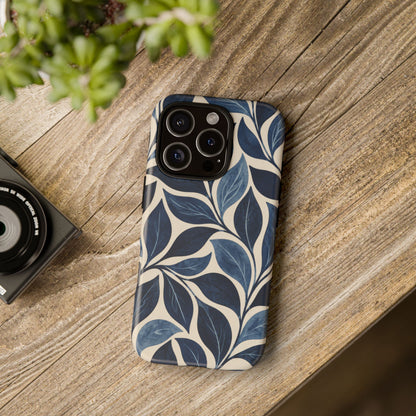 Indigo Folia iPhone Tough Case | Indigo & Ivory Leaf Pattern