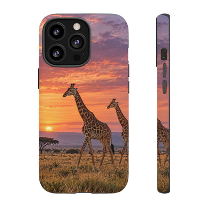 Giraffes in Rose Light iPhone Tough Case | giraffe landscape