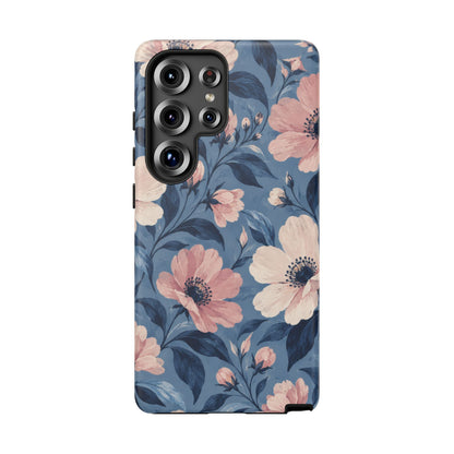 Dusk Blossom Samsung Galaxy Tough Case | Pink & Ivory Floral on Blue
