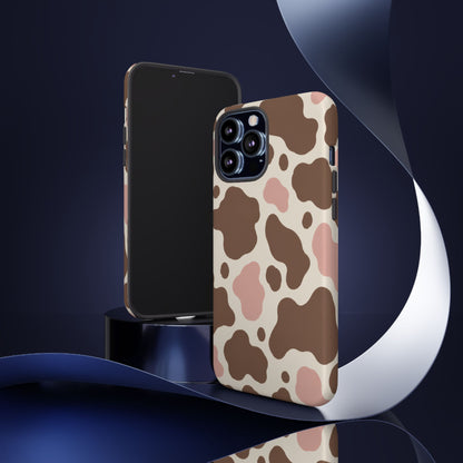 Mocha Blush iPhone Tough Case | Brown & Pink Cow Print