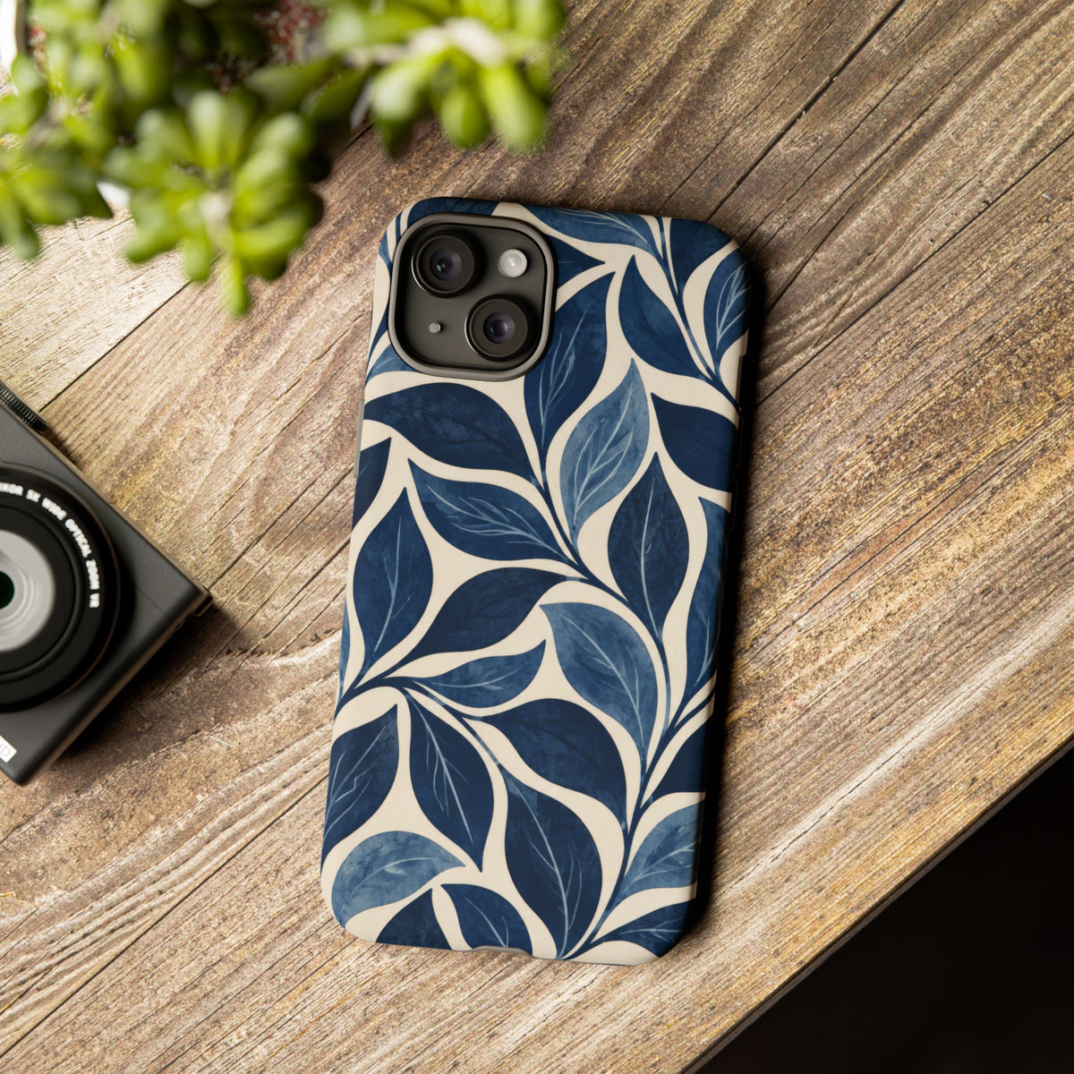 Indigo Folia iPhone Tough Case | Indigo & Ivory Leaf Pattern