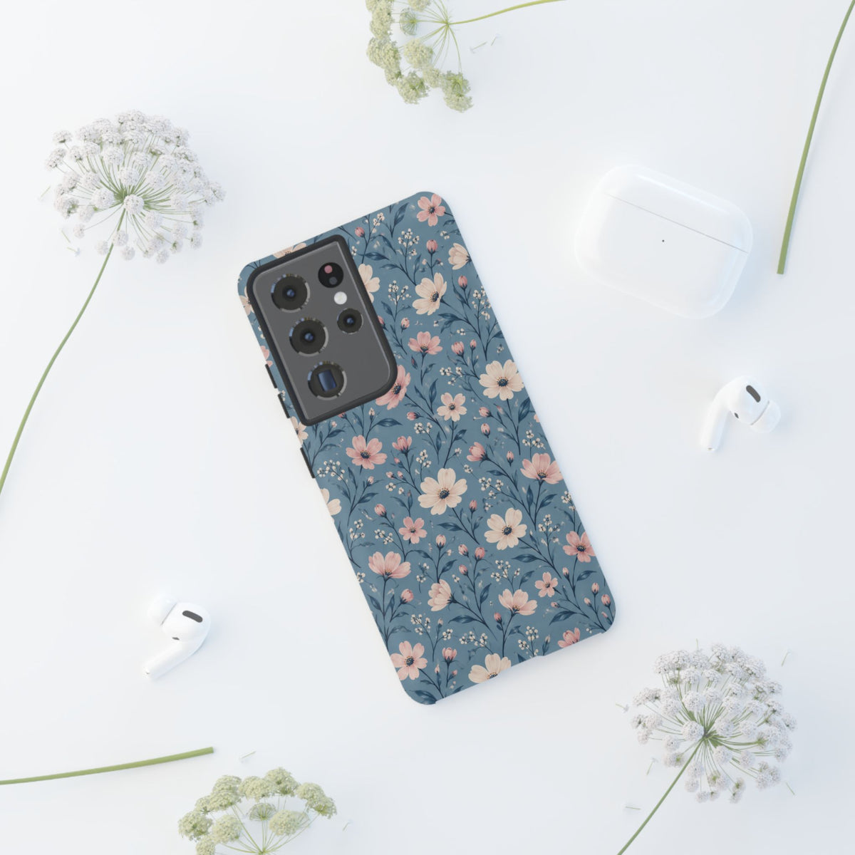 Blue Meadow Samsung Galaxy Tough Case | Pink & Ivory Floral on Blue