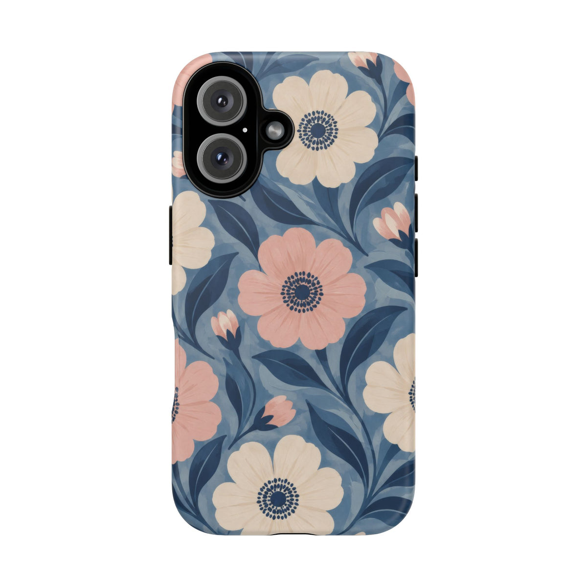 Petal Mosaic iPhone Tough Case | Pink & Ivory Floral on Blue