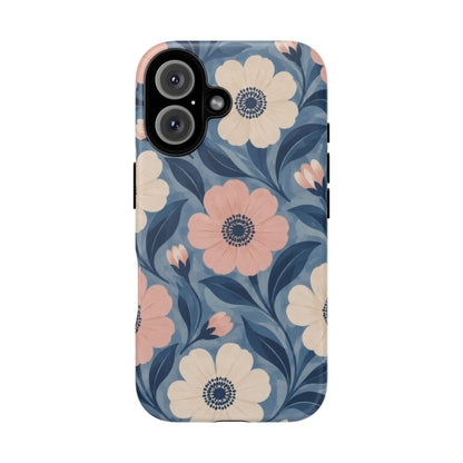 Petal Mosaic iPhone Tough Case | Pink & Ivory Floral on Blue