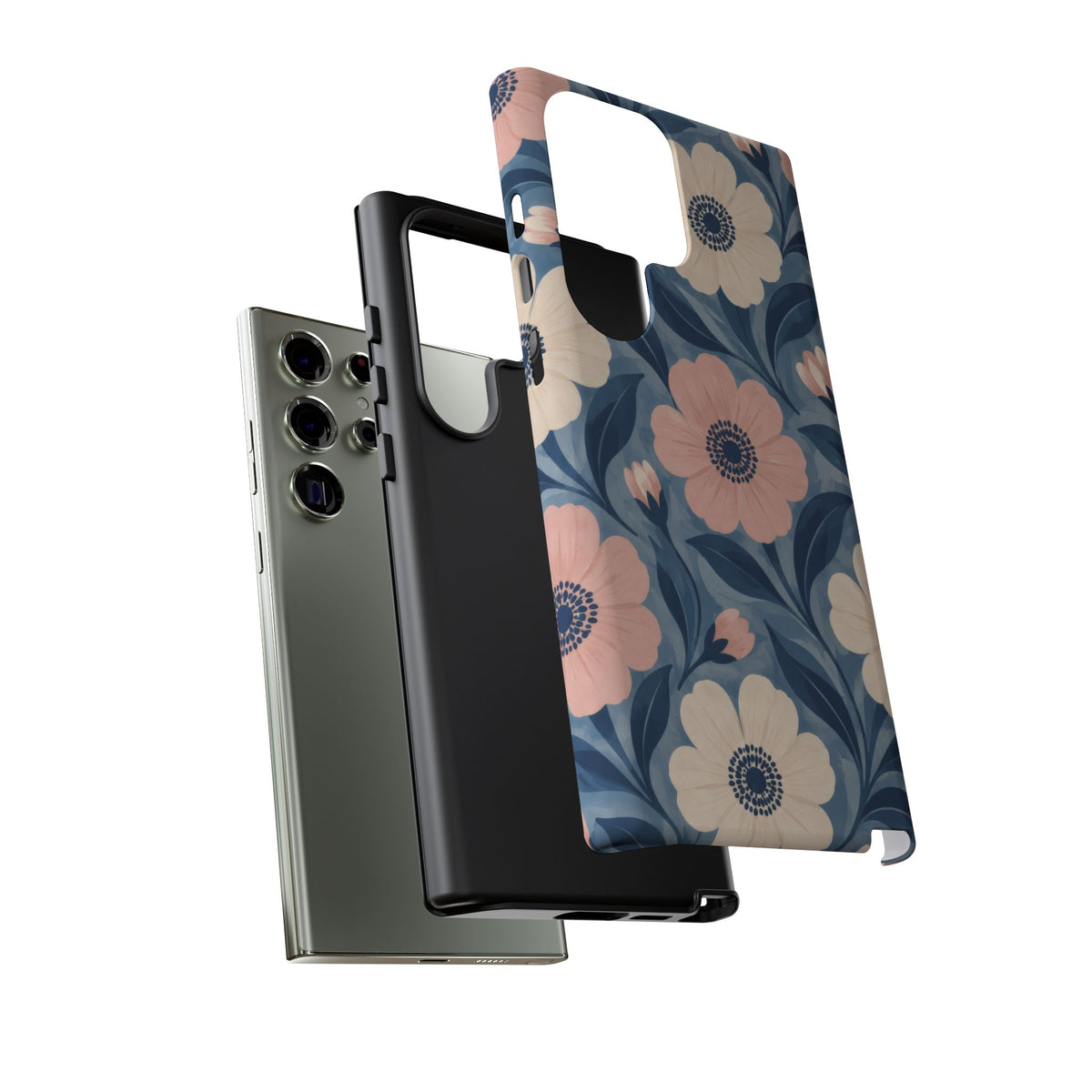 Petal Mosaic Samsung Galaxy Tough Case | Pink & Ivory Floral on Blue