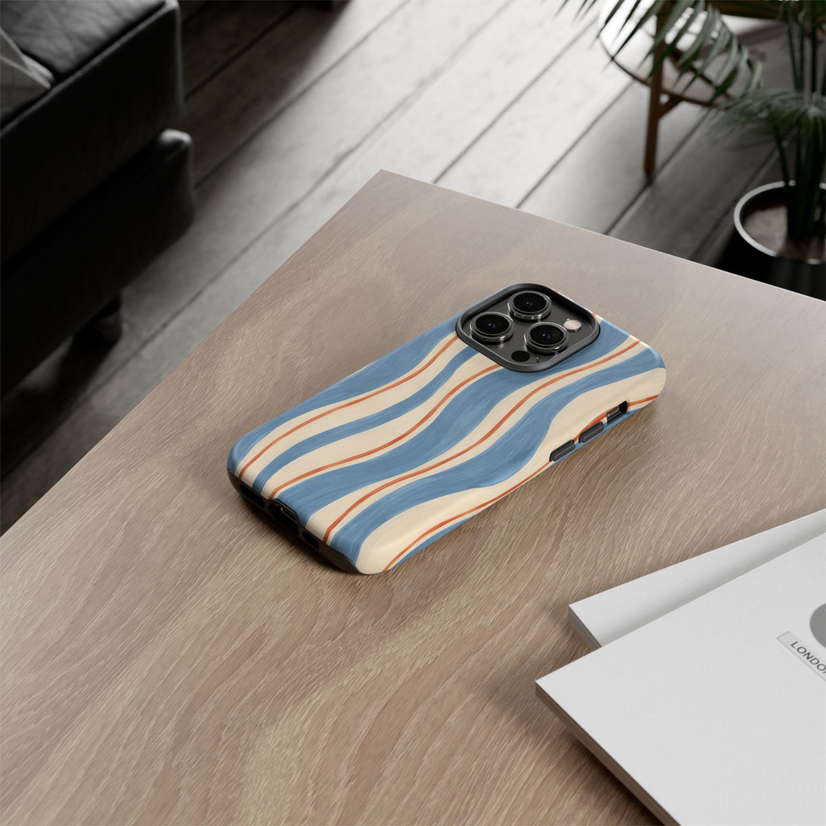 Blue Wavy Stripe iPhone Tough Case | Riviera Ribbons