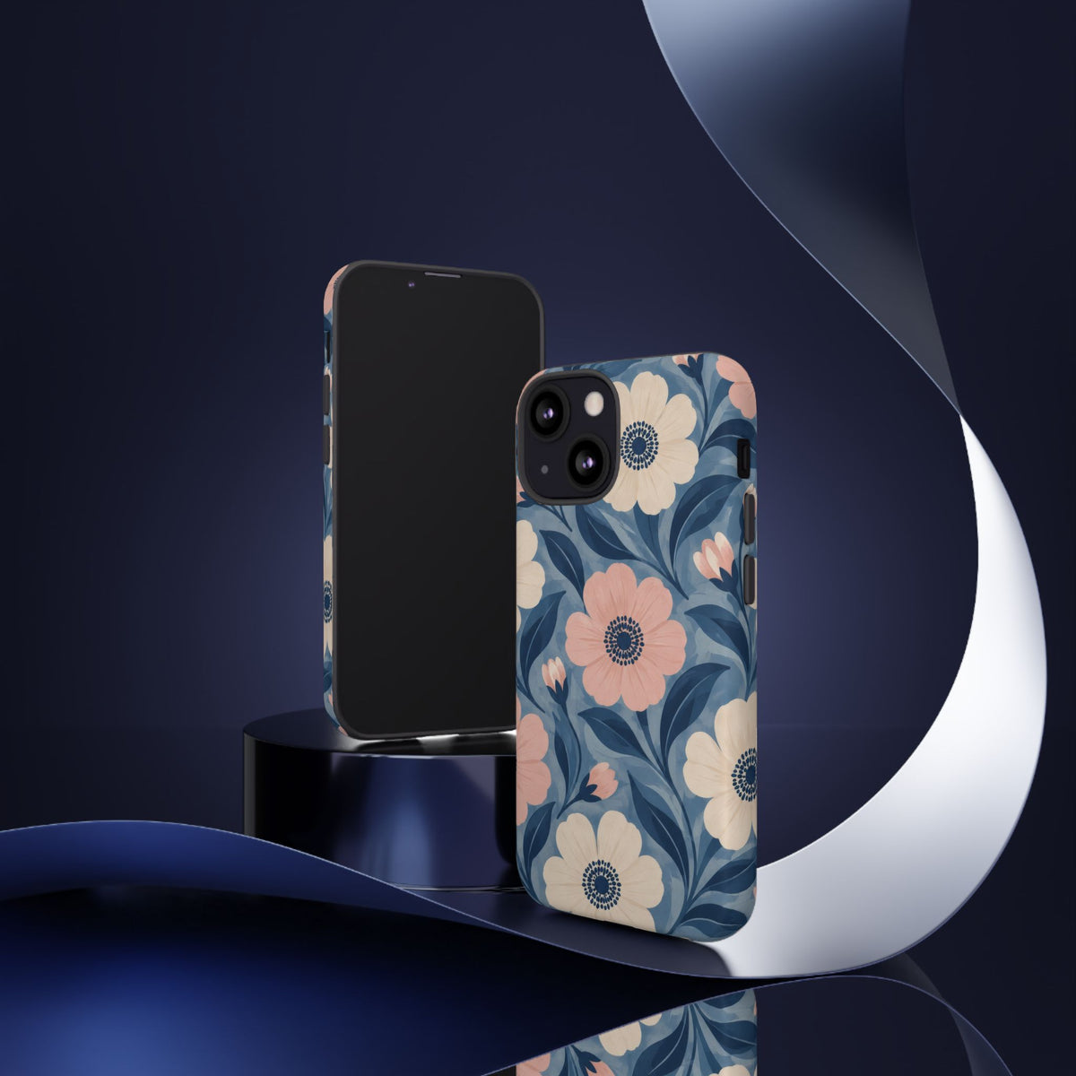 Petal Mosaic iPhone Tough Case | Pink & Ivory Floral on Blue