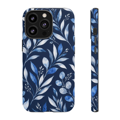 Blue Hour Botanical iPhone Tough Case | Blue Botanical Leaf Pattern