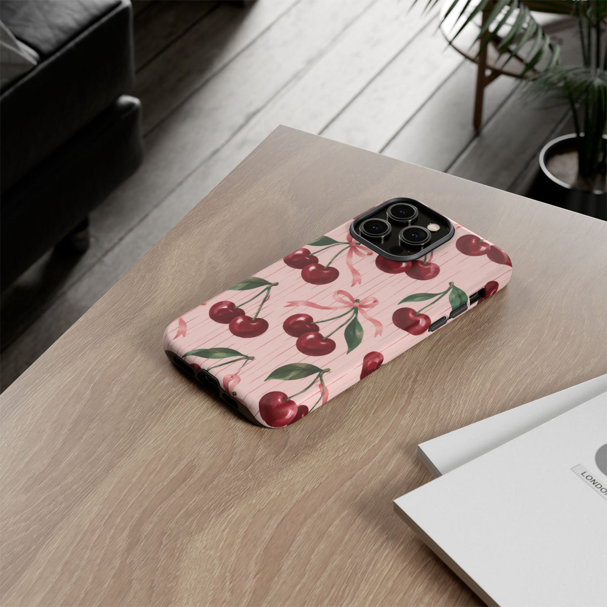 Cherry Ribbon iPhone Tough Case | cherry print