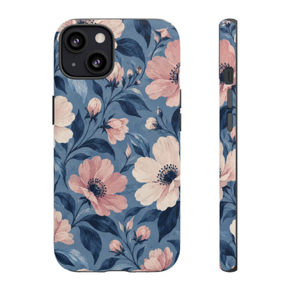 Dusk Blossom iPhone Tough Case | Pink & Ivory Floral on Blue