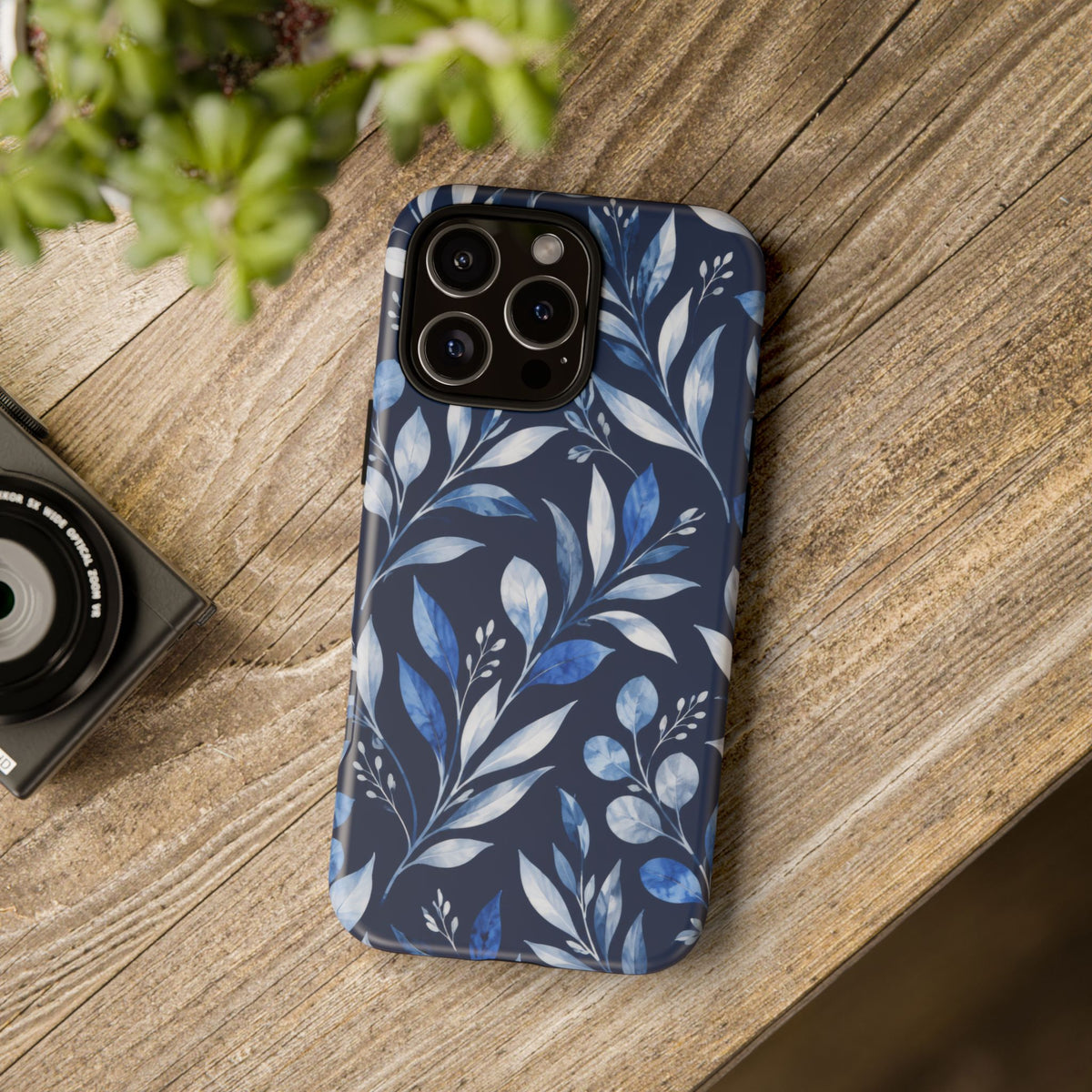 Blue Hour Botanical iPhone Tough Case | Blue Botanical Leaf Pattern