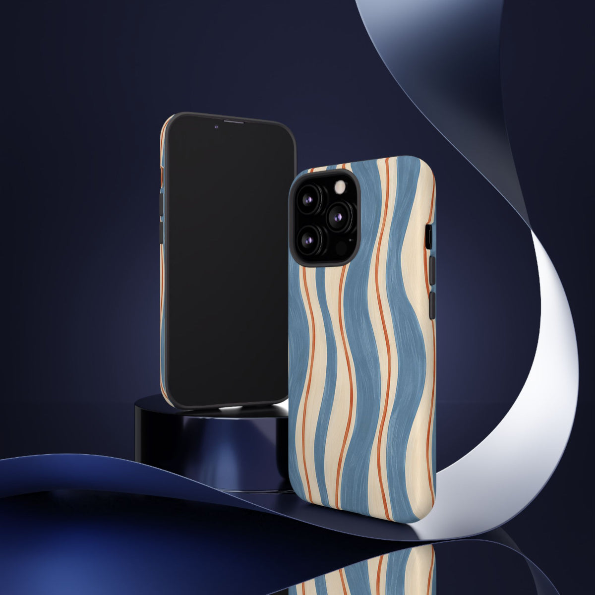 Blue Wavy Stripe iPhone Tough Case | Riviera Ribbons