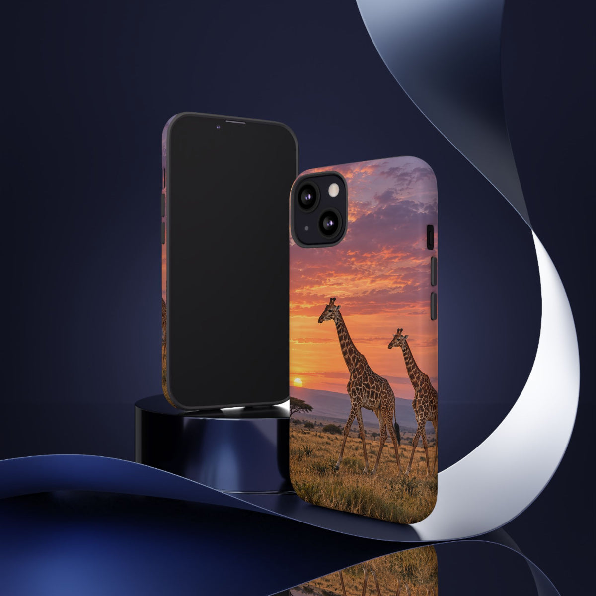 Giraffes in Rose Light iPhone Tough Case | giraffe landscape