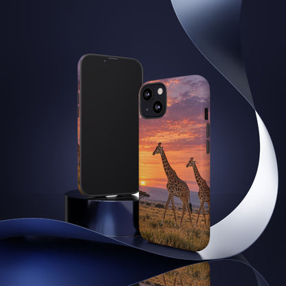 Giraffes in Rose Light iPhone Tough Case | giraffe landscape
