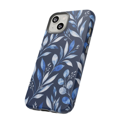 Blue Hour Botanical iPhone Tough Case | Blue Botanical Leaf Pattern