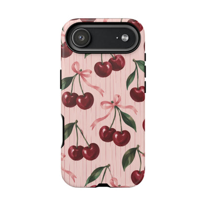 Cherry Ribbon iPhone Tough Case | cherry print