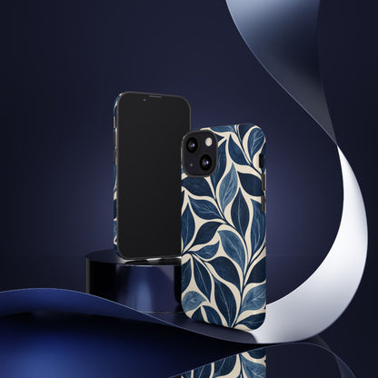 Indigo Folia iPhone Tough Case | Indigo & Ivory Leaf Pattern