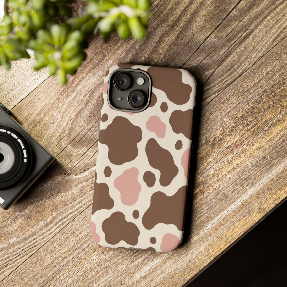 Mocha Blush iPhone Tough Case | Brown & Pink Cow Print