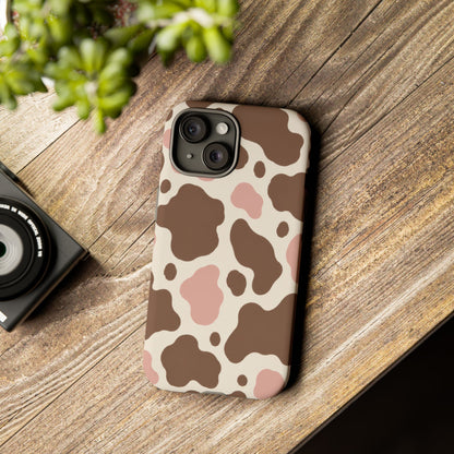 Mocha Blush iPhone Tough Case | Brown & Pink Cow Print