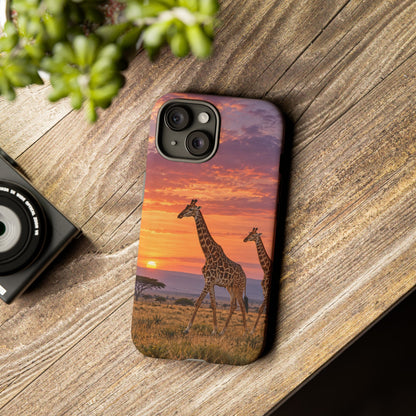 Giraffes in Rose Light iPhone Tough Case | giraffe landscape