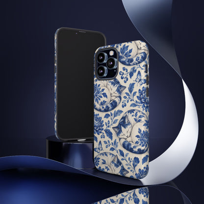 Porcelain Paws iPhone Tough Case | blue cat pattern