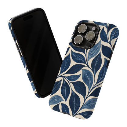Indigo Folia iPhone Tough Case | Indigo & Ivory Leaf Pattern