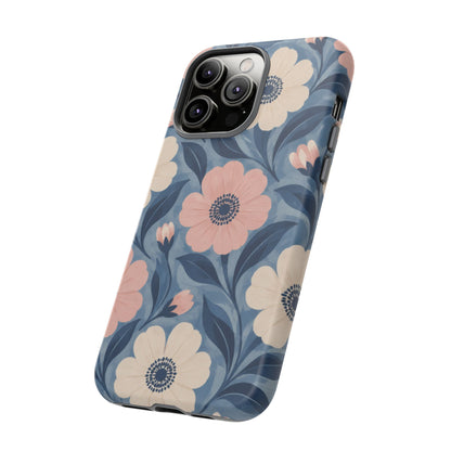 Petal Mosaic iPhone Tough Case | Pink & Ivory Floral on Blue