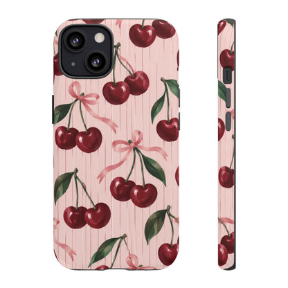 Cherry Ribbon iPhone Tough Case | cherry print