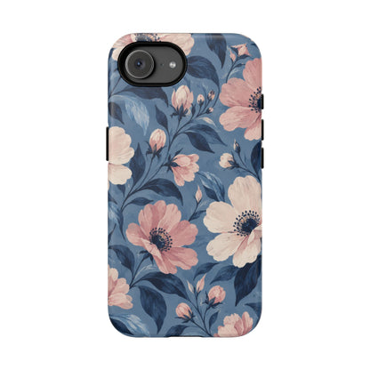 Dusk Blossom iPhone Tough Case | Pink & Ivory Floral on Blue