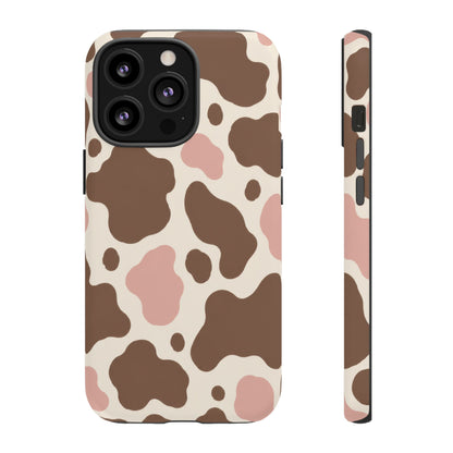 Mocha Blush iPhone Tough Case | Brown & Pink Cow Print