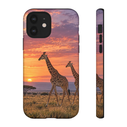 Giraffes in Rose Light iPhone Tough Case | giraffe landscape