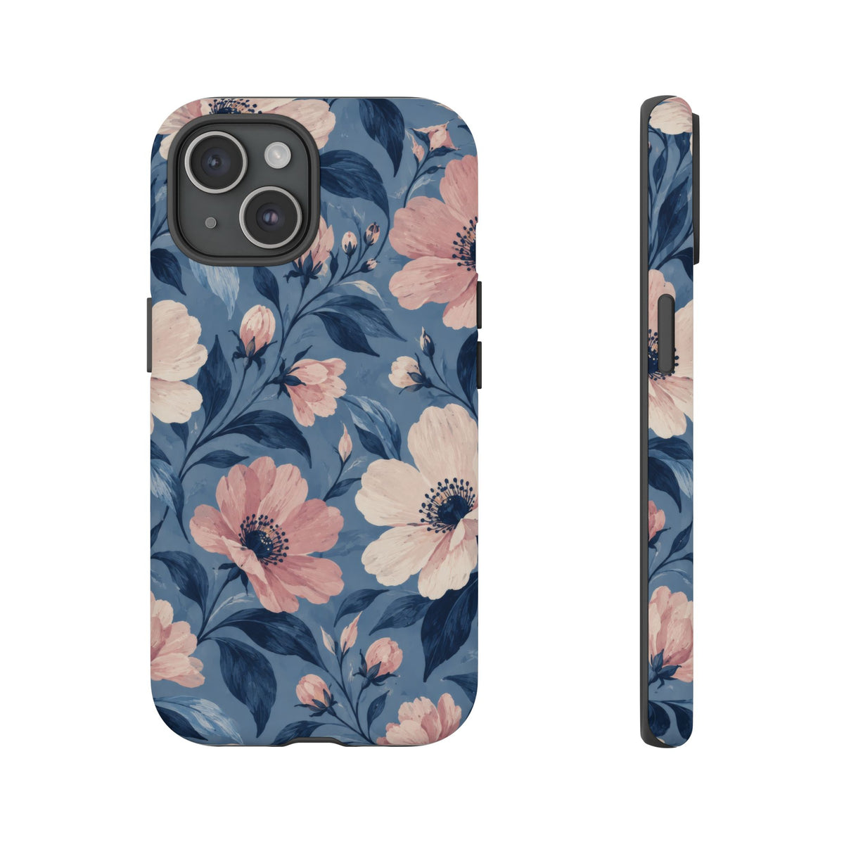 Dusk Blossom iPhone Tough Case | Pink & Ivory Floral on Blue