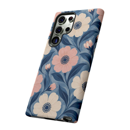 Petal Mosaic Samsung Galaxy Tough Case | Pink & Ivory Floral on Blue