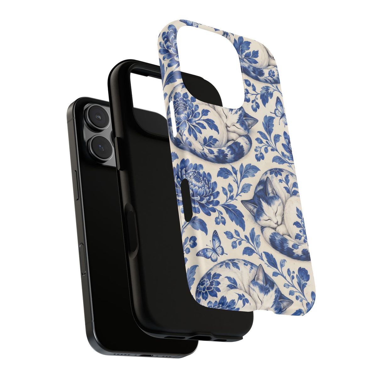 Porcelain Paws iPhone Tough Case | blue cat pattern