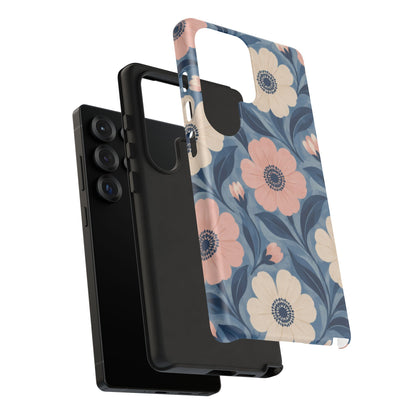Petal Mosaic Samsung Galaxy Tough Case | Pink & Ivory Floral on Blue