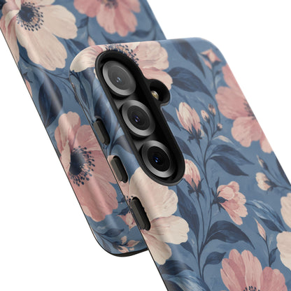 Dusk Blossom Samsung Galaxy Tough Case | Pink & Ivory Floral on Blue