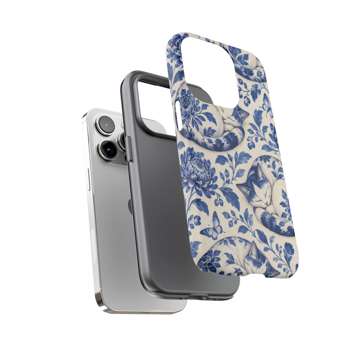 Porcelain Paws iPhone Tough Case | blue cat pattern