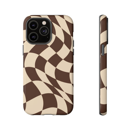Espresso Wave iPhone Tough Case | brown checkerboard