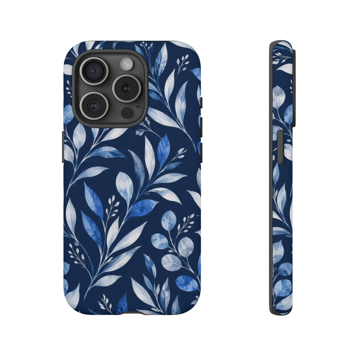 Blue Hour Botanical iPhone Tough Case | Blue Botanical Leaf Pattern
