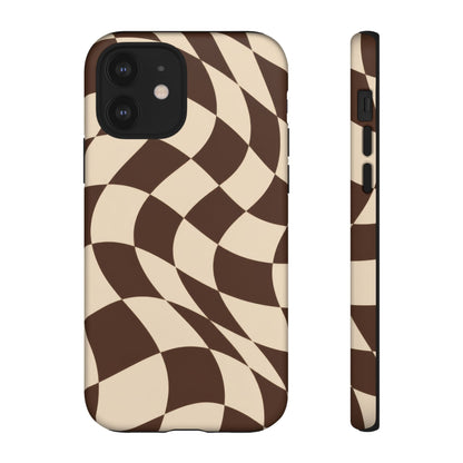 Espresso Wave iPhone Tough Case | brown checkerboard
