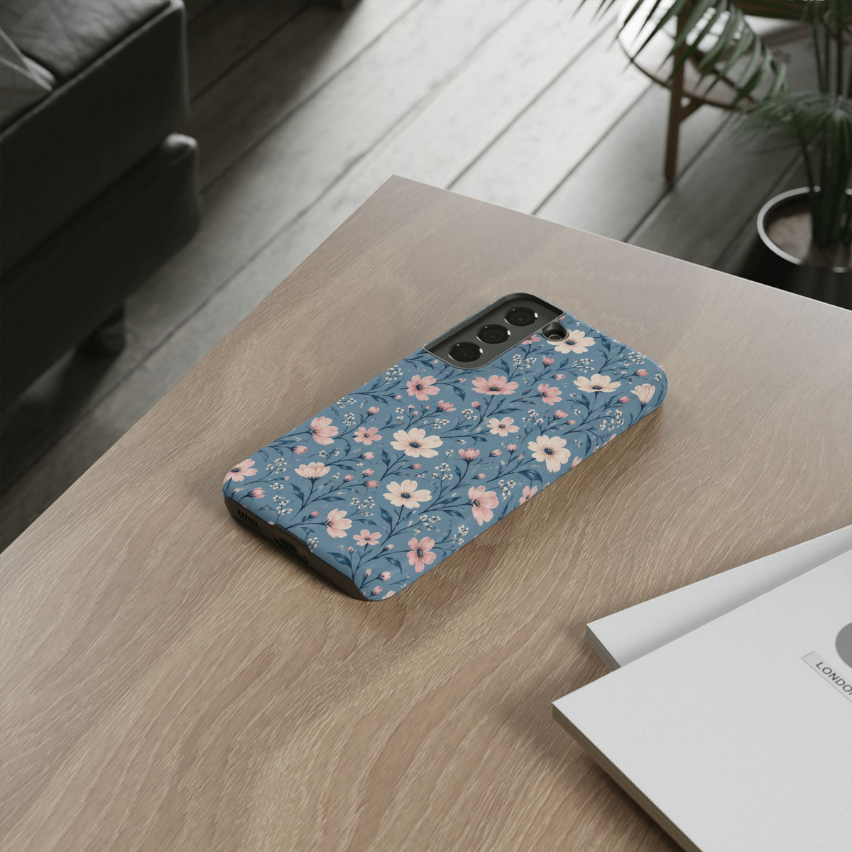 Blue Meadow Samsung Galaxy Tough Case | Pink & Ivory Floral on Blue