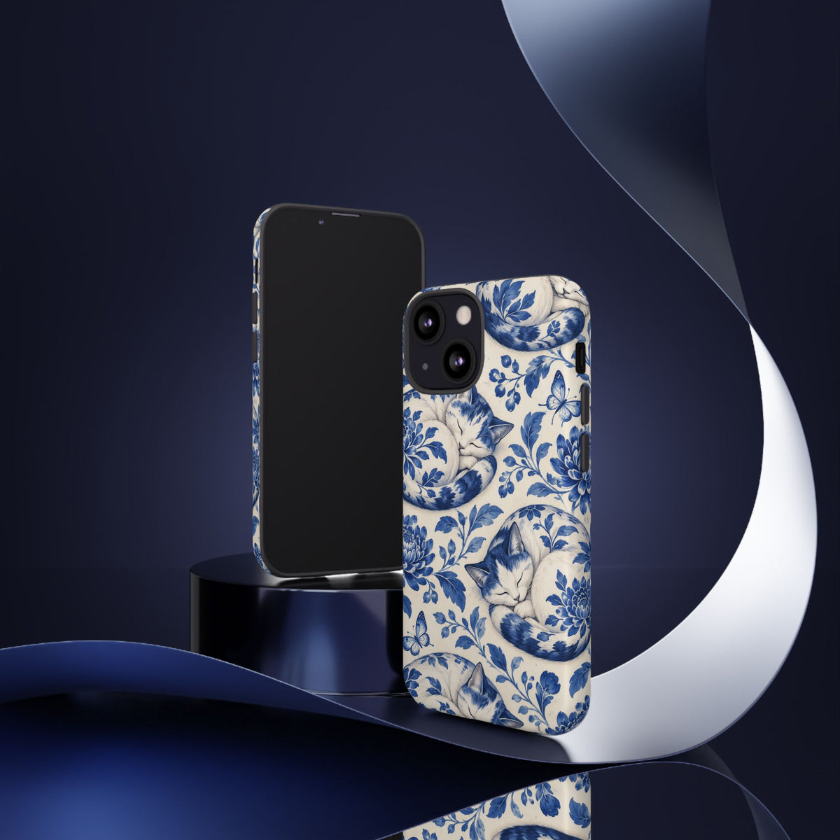 Porcelain Paws iPhone Tough Case | blue cat pattern