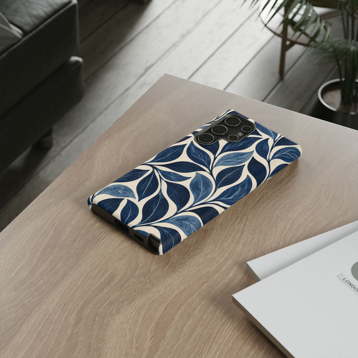 Indigo Folia Samsung Galaxy Tough Case | Indigo & Ivory Leaf Pattern