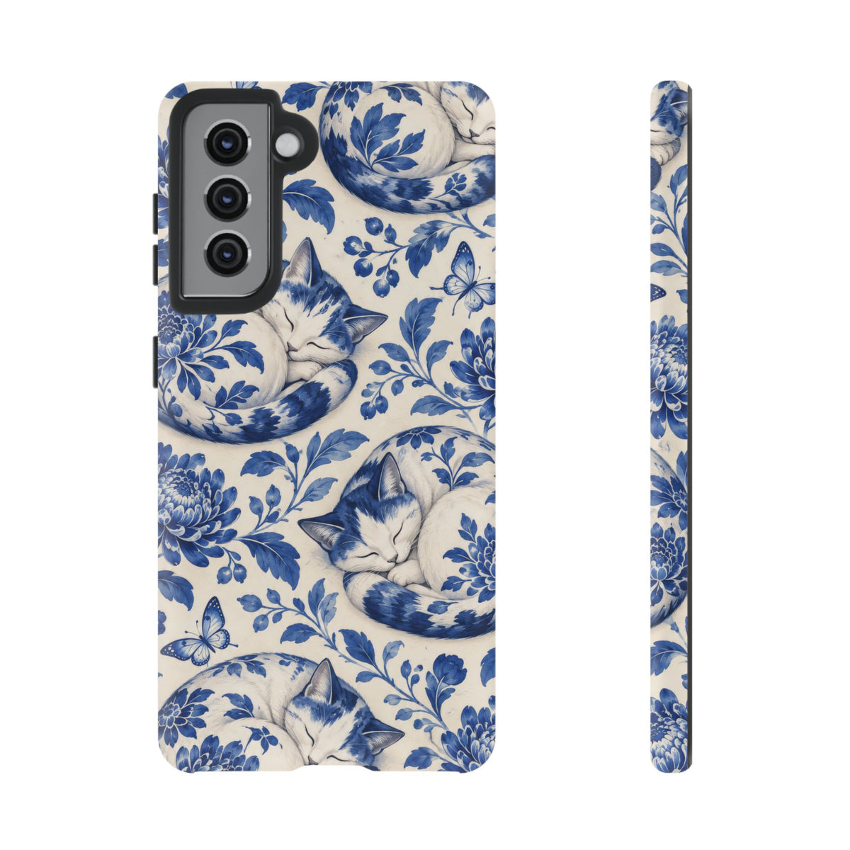 Porcelain Paws Samsung Galaxy Tough Case | blue cat pattern