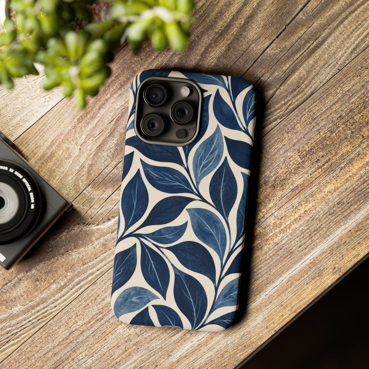Indigo Folia iPhone Tough Case | Indigo & Ivory Leaf Pattern