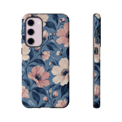 Dusk Blossom Samsung Galaxy Tough Case | Pink & Ivory Floral on Blue