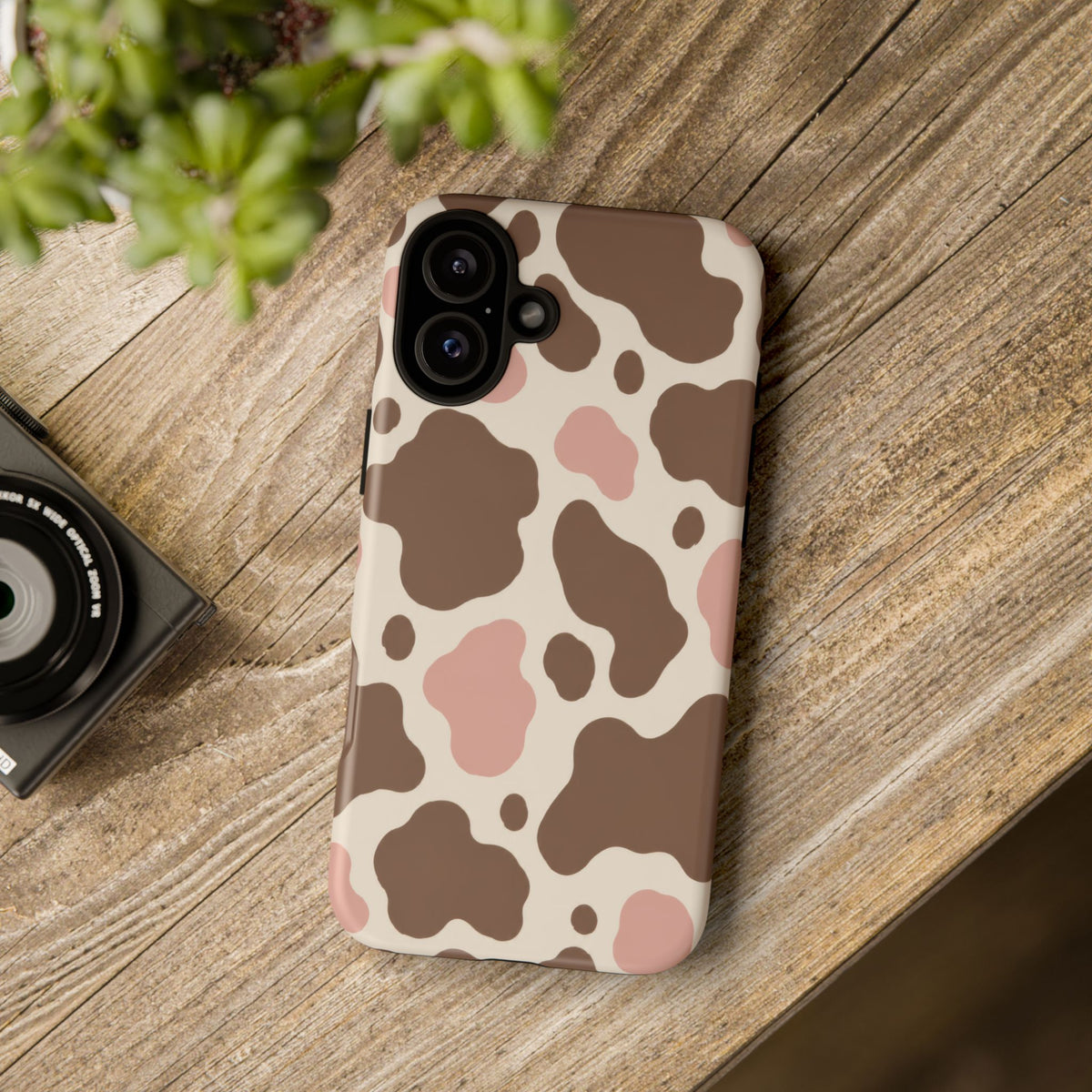 Mocha Blush iPhone Tough Case | Brown & Pink Cow Print