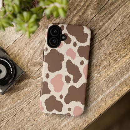 Mocha Blush iPhone Tough Case | Brown & Pink Cow Print